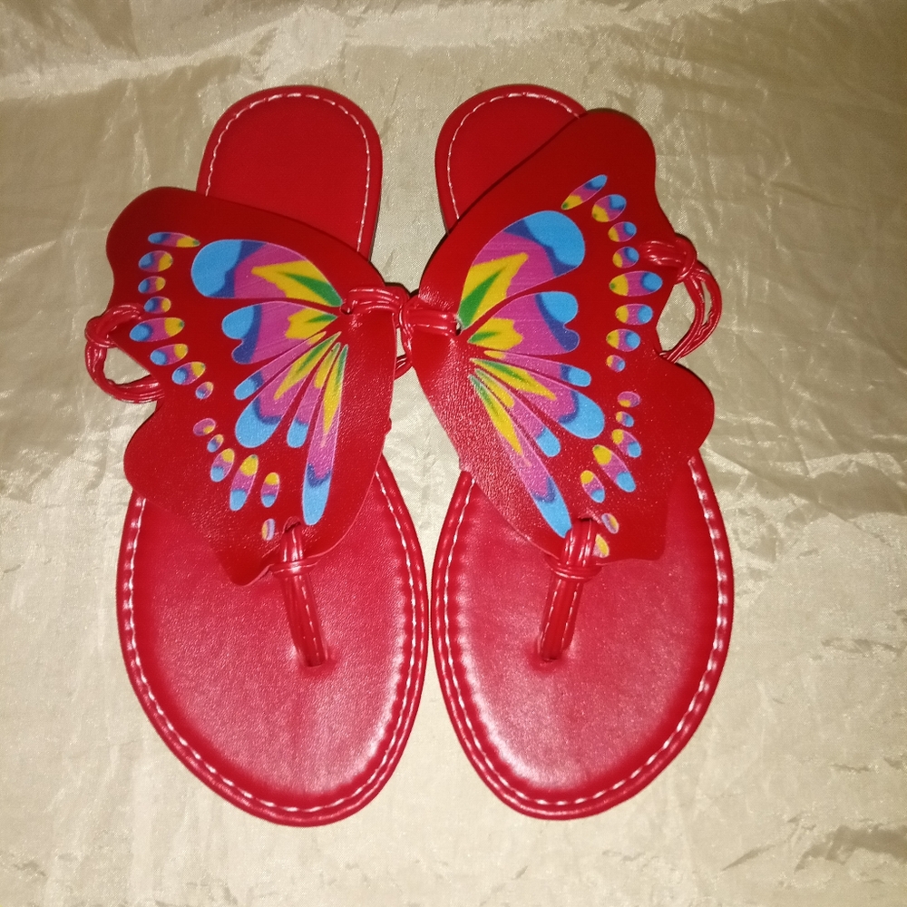 Red and Blue Butterfly Sandals with Thong Design